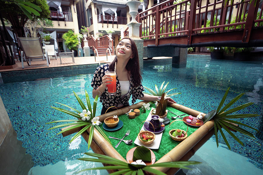 Thaifood breakfast tray in swimming pool Photograph by Anek Suwannaphoom