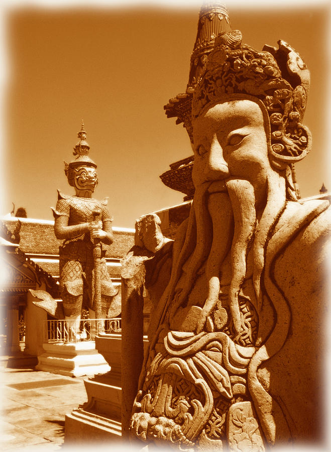 Thailand, Bangkok, Grand Palace, sculptures at Wat Phra Kaeo temple Photograph by Grant Faint