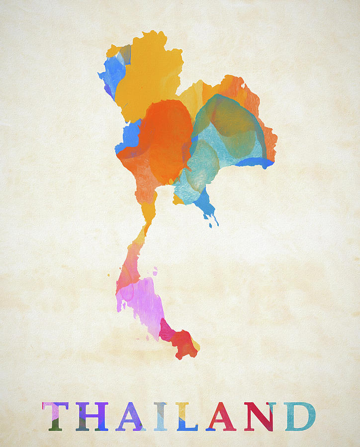 Thailand Color Splash Map Painting by Dan Sproul