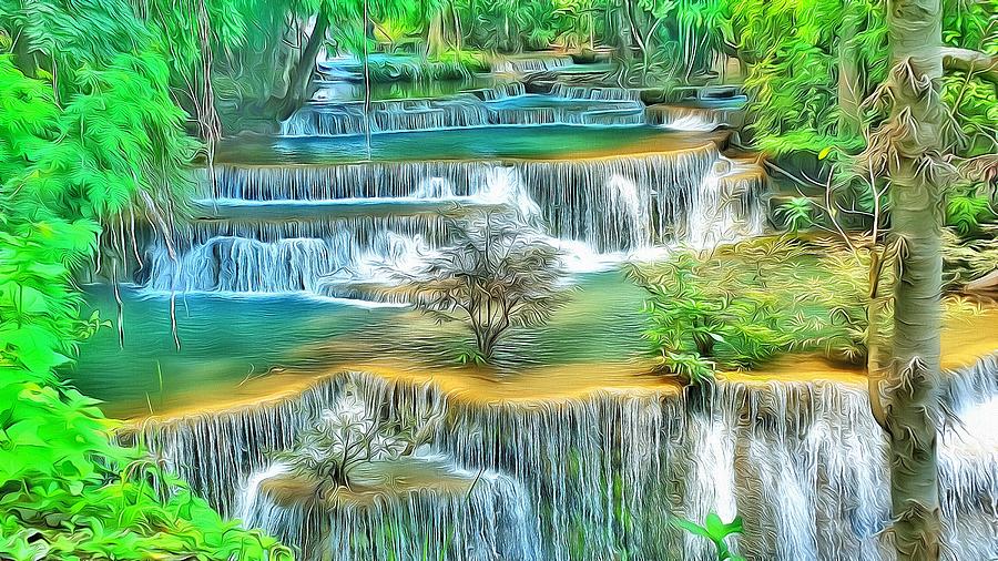Thailand Falls Painting by Harry Warrick