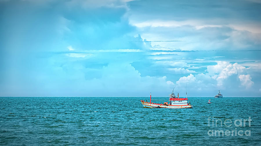 Thailand Fishing Boat and Navy Ship Photograph by Antony McAulay