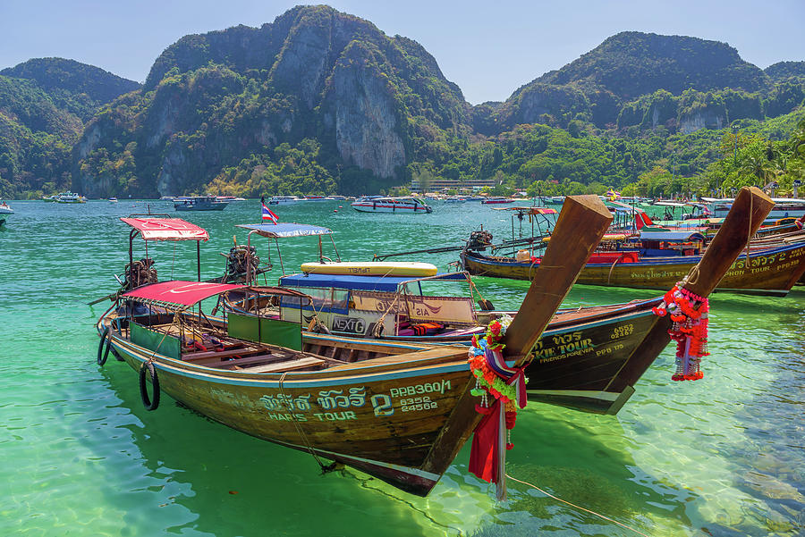 Thailand Long Boats in Phi Phi Islands Photograph by Scott McGuire