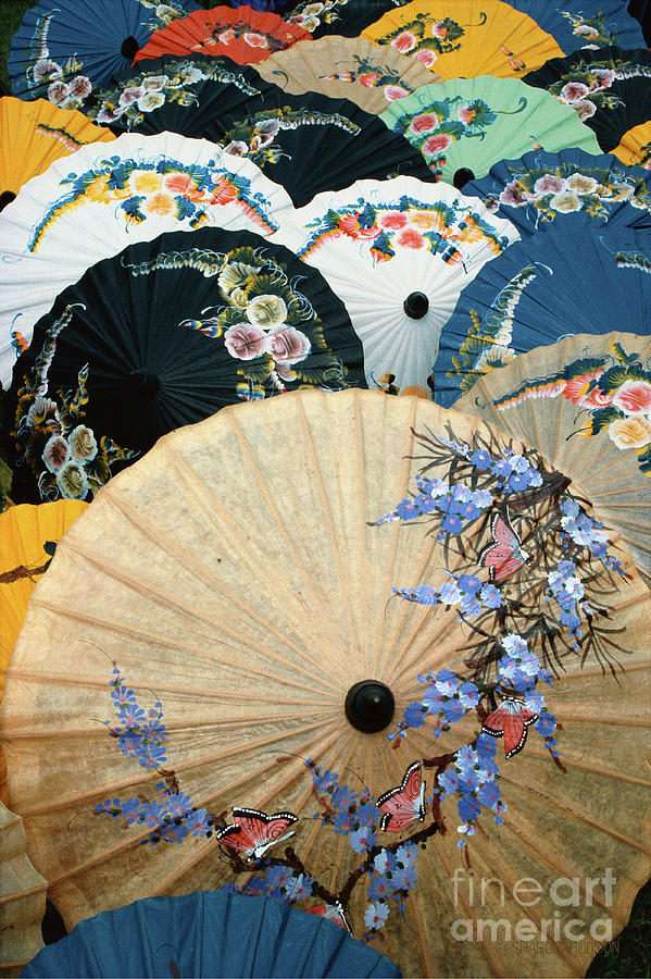 Thailand parasols photographs - Beige Parasol Photograph by Sharon Hudson