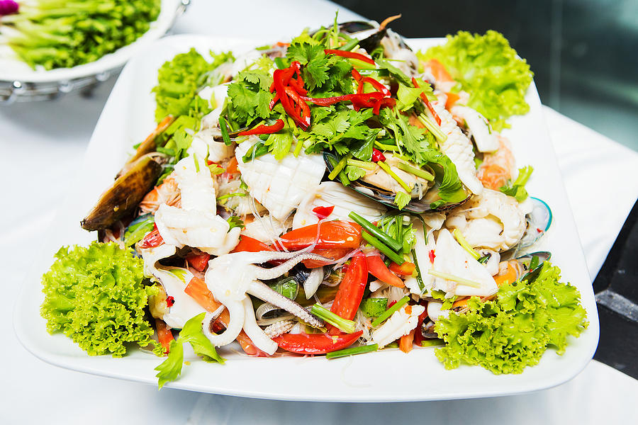 Thailand Sea Food Salad Spicy seafood Photograph by Subinpumsom