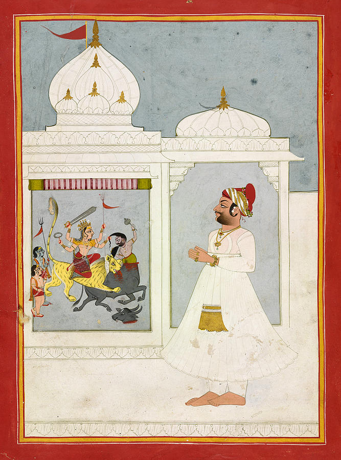 Thakur Ajit Singh worships the Goddess Drawing by Anonymous