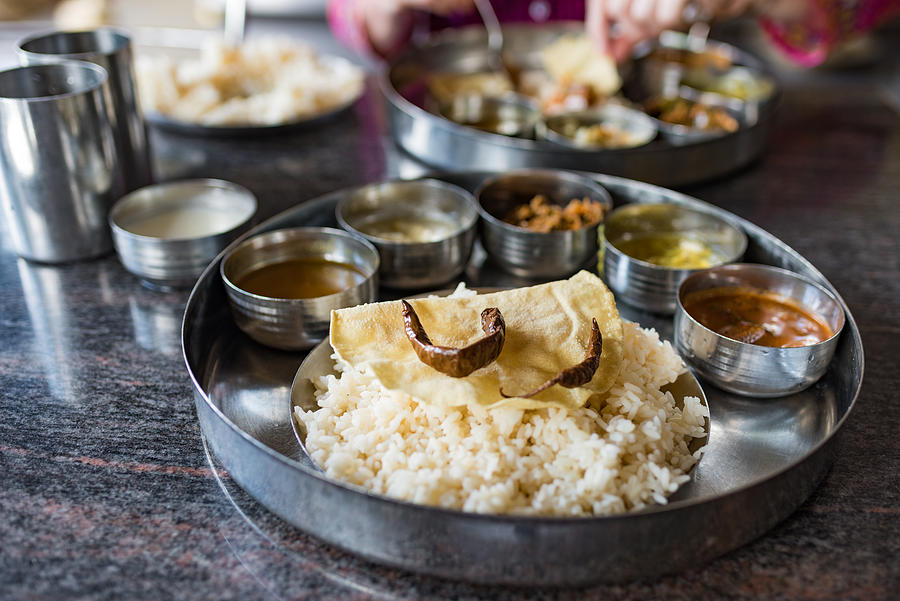 Thali rice and curry vegetable meal, Jaffna, Sr Lanka Photograph by Malcolm P Chapman
