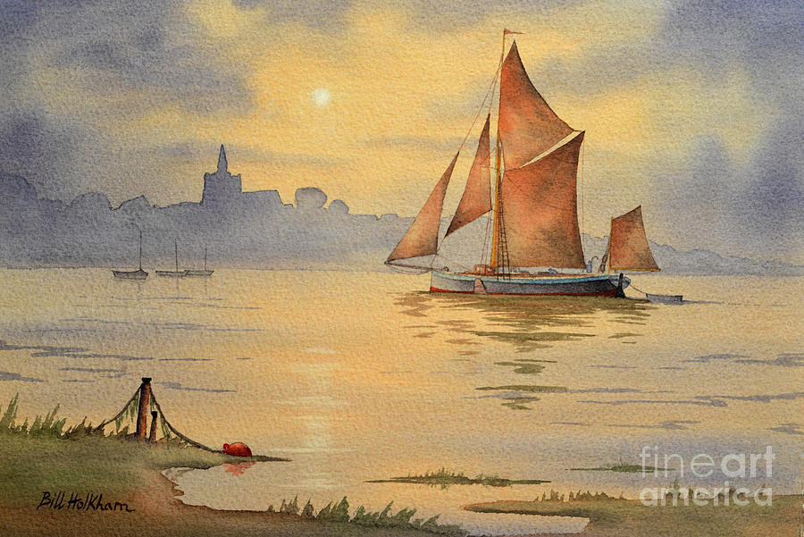 Thames Barge At Sunset Maldon Essex Painting by Bill Holkham