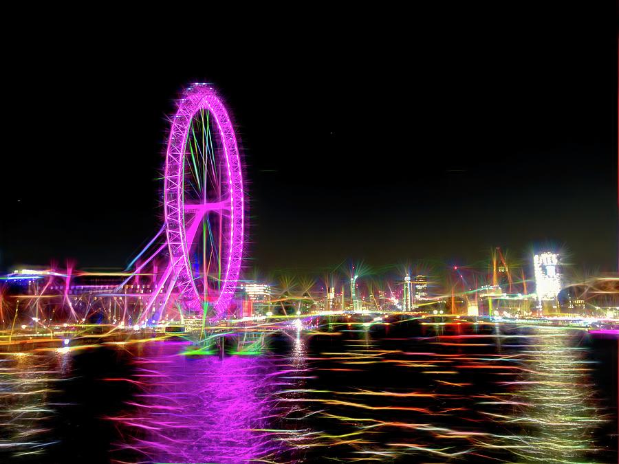 Thames London Glowing Lights Digital Art by Mo Barton