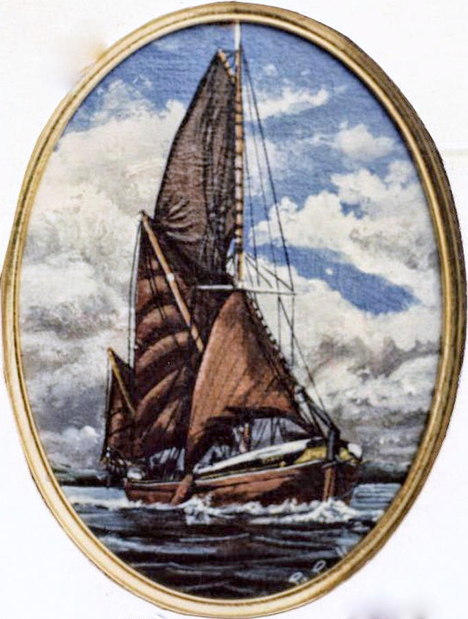 Thames Sailing Barge Cabby In Oval Frame Painting by Mackenzie Moulton
