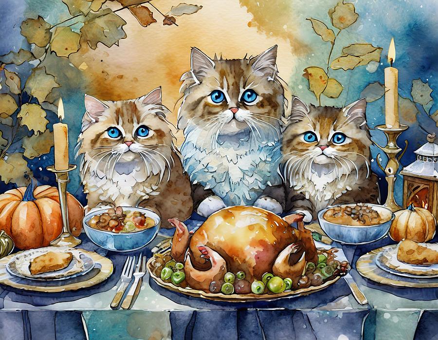 Thankful Kitties Mixed Media by Susan Rydberg