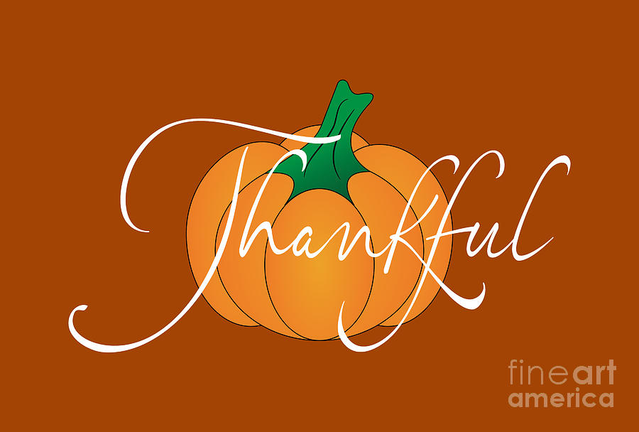 Thankful, Thanksgiving, Fall, Autumn Tees, Pumpkin,  Digital Art by David Millenheft