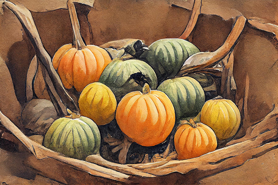 Thanksgiving      Ripe  Pumpkins  In  The  Harvest  Box.  Illu  0c645563645563d2ee  Bb043f  645ec5 Painting
