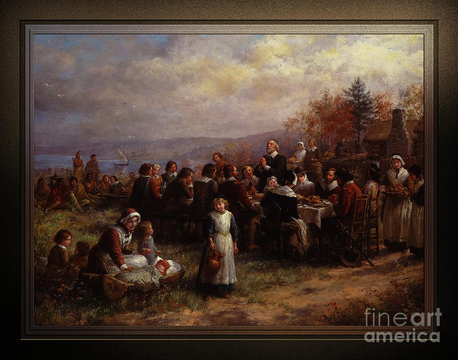 Boat Painting - Thanksgiving at Plymouth by Jennie Augusta Brownscombe Fine Art Xzendor7 Old Masters Reproductions by Rolando Burbon
