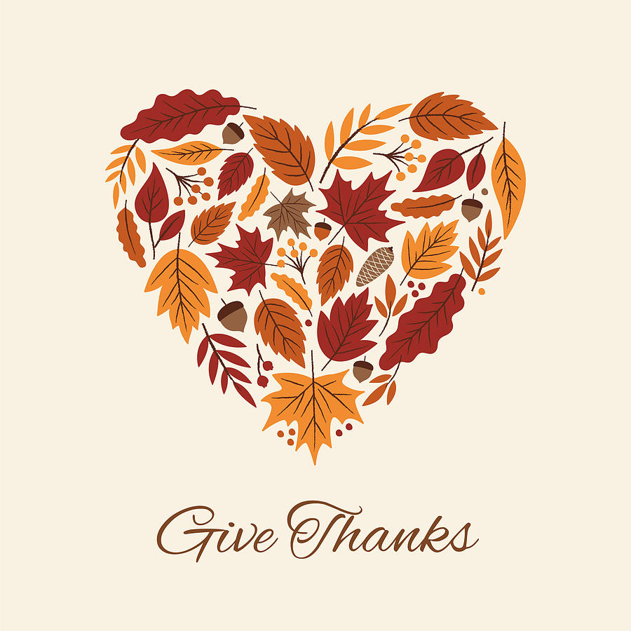 Thanksgiving card with autumn Leaves Heart. Drawing by Discan