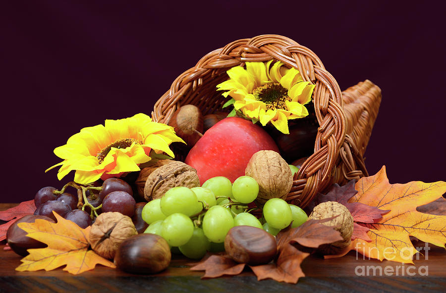 Thanksgiving Photograph - Thanksgiving Cornucopia Centerpiece by Milleflore Images