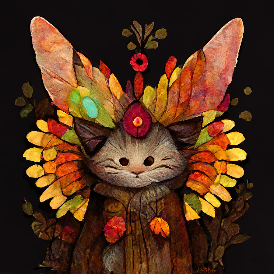 Cat Digital Art - Thanksgiving Fairy Cat by Lisa S Baker