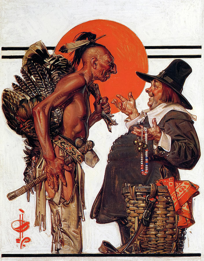 Thanksgiving Indian And The Pilgrim Painting By Joseph Christian