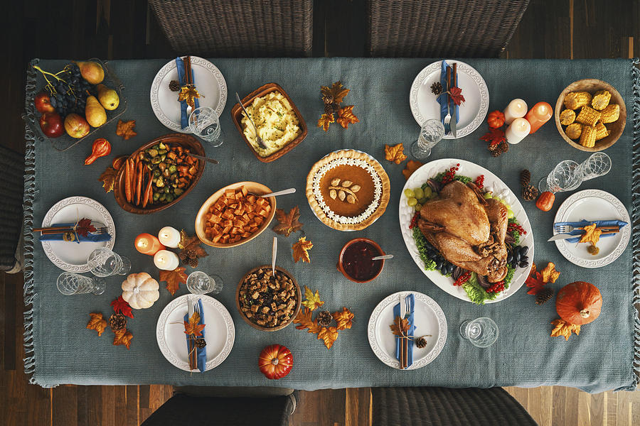 Thanksgiving Party Table Setting Traditional Holiday Stuffed Turkey Dinner Photograph by GMVozd