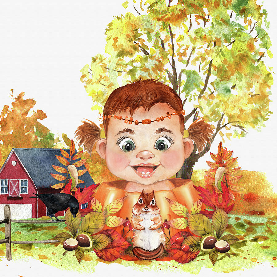 Thanksgiving Pumpkin Baby Girl Digital Art by Doreen Erhardt