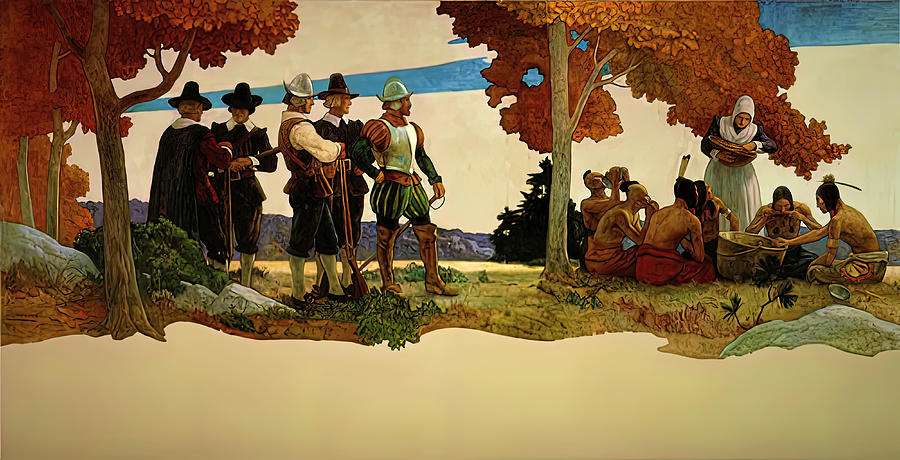 Thanksgiving with the Indians Painting by N C Wyeth