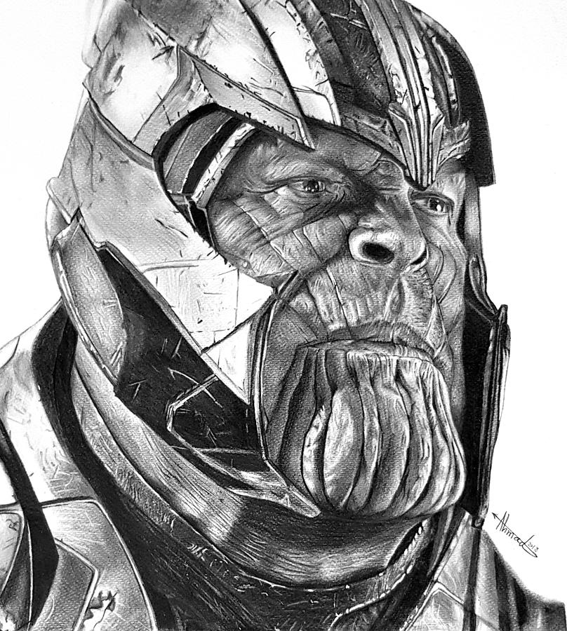 Laminated Black And White Pencil Sketch Of Thanos Size A4