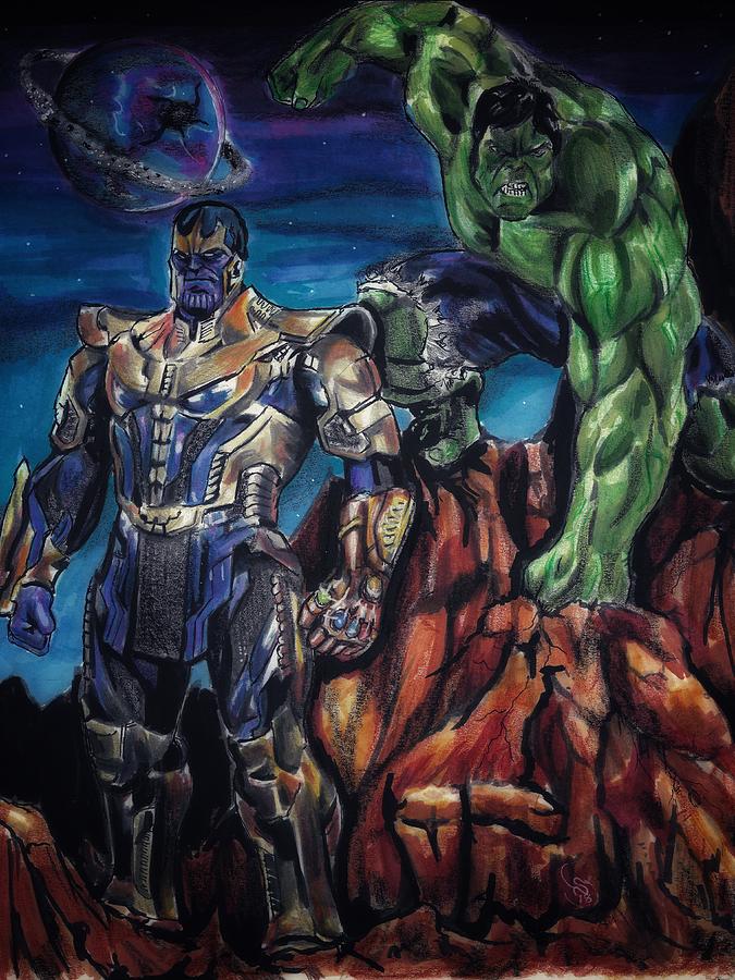 Thanos and Hulk Drawing by Shawn Howe