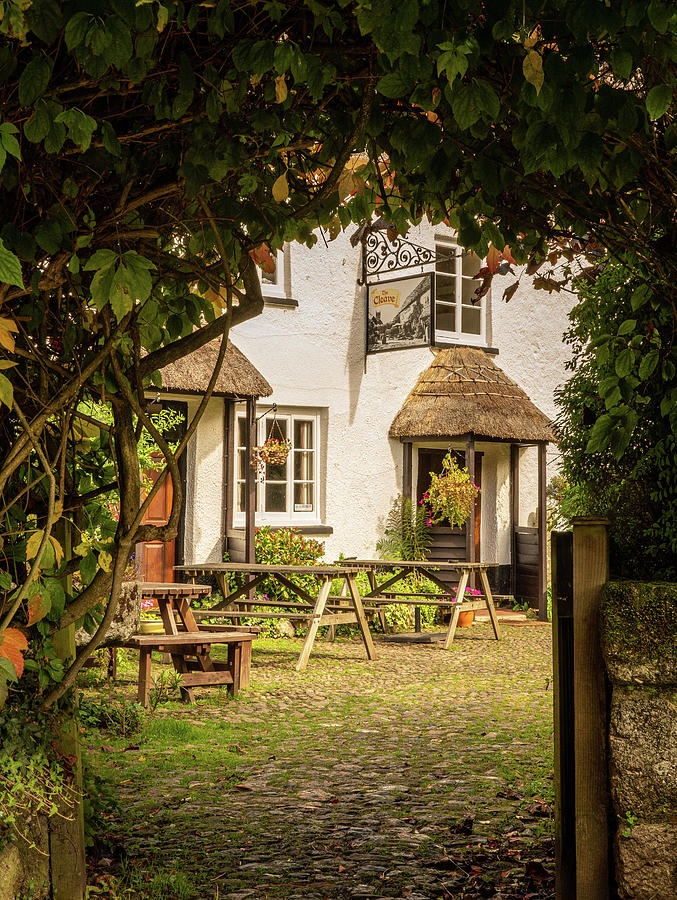 Thatched pub garden in Lustleigh in Devon Photograph by Steven Heap