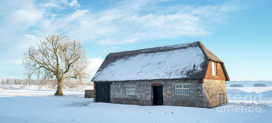 Winter Photograph - Thatched Stone Barn at Avebury  in Winter by Tim Gainey