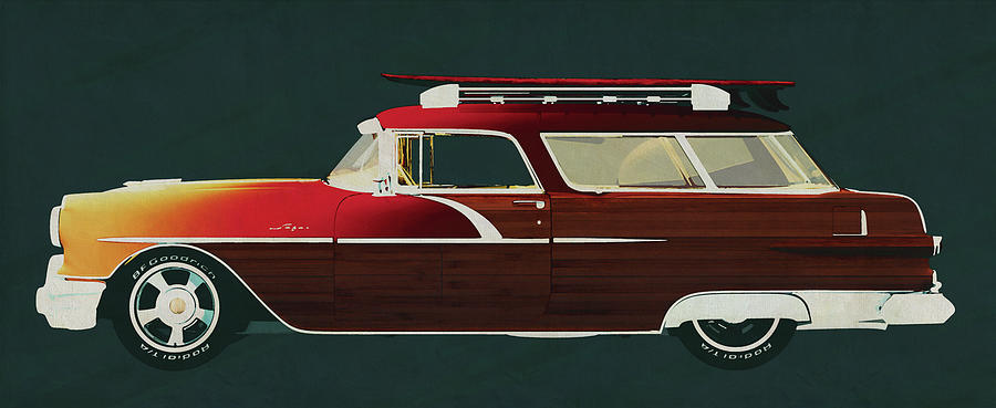 The 1956 Pontiac Station Wagon Surfer Edition the car that exude Painting by Jan Keteleer