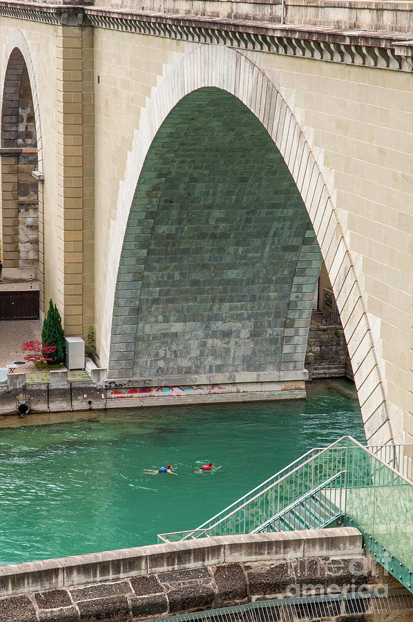 The Aare River Swimmers And Pont De Nydegg Bridge Photograph