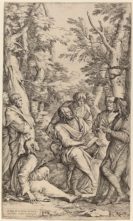 The Academy of Plato Drawing by Salvator Rosa