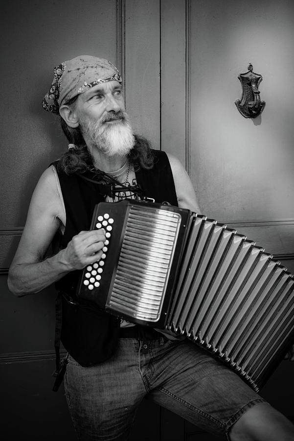 The Accordionist In Black and White Photograph by Greg Mimbs