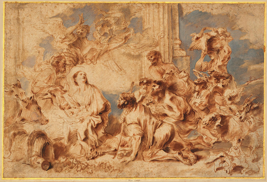 The Adoration of the Shepherds Drawing by Giovanni Benedetto Castiglione