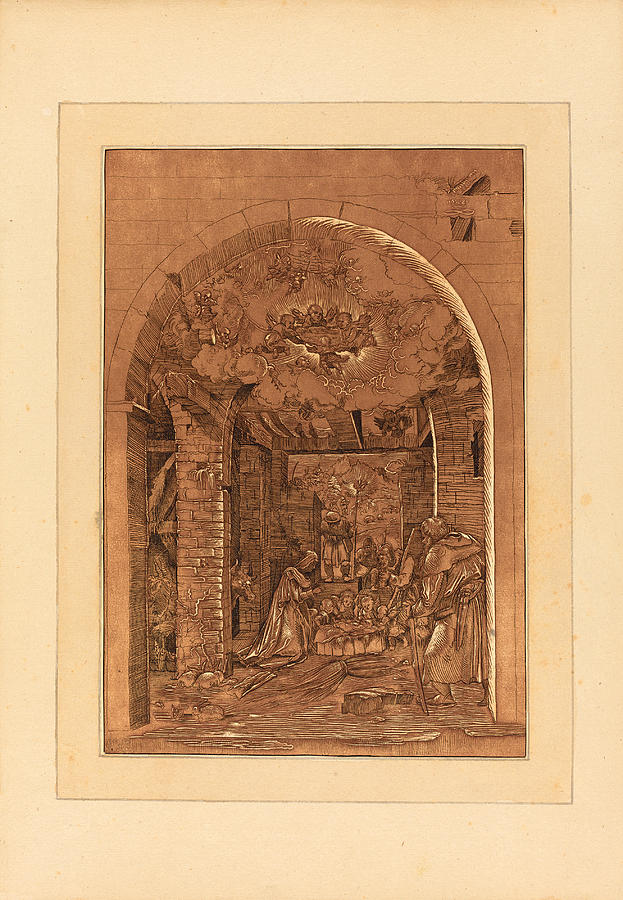 The Adoration of the Shepherds Drawing by Johann Gottlieb Prestel