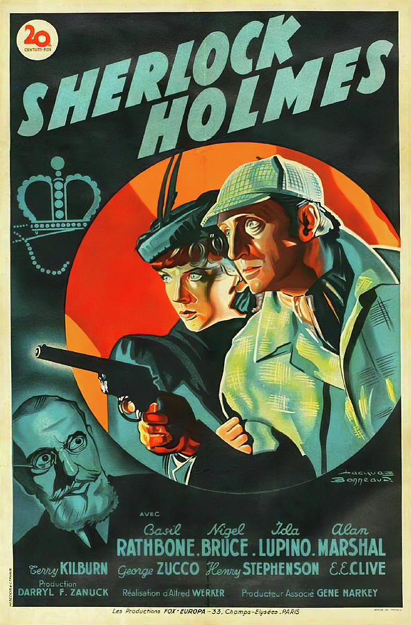 Vintage Mixed Media - The Adventures of Sherlock Holmes, with Basil Rahbone and Ida Lupino, 1939 by Movie World Posters