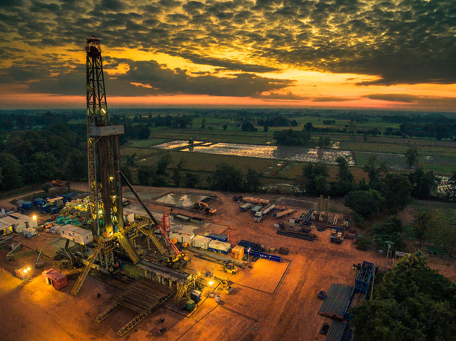 The Aerial view of Thailand Countryside with the Oil Drilling Rig Photograph by Mekdet