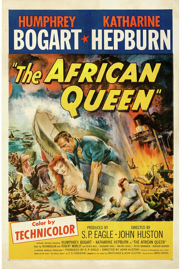 Humphrey Bogart Mixed Media - The African Queen poster 1952 by Movie World Posters