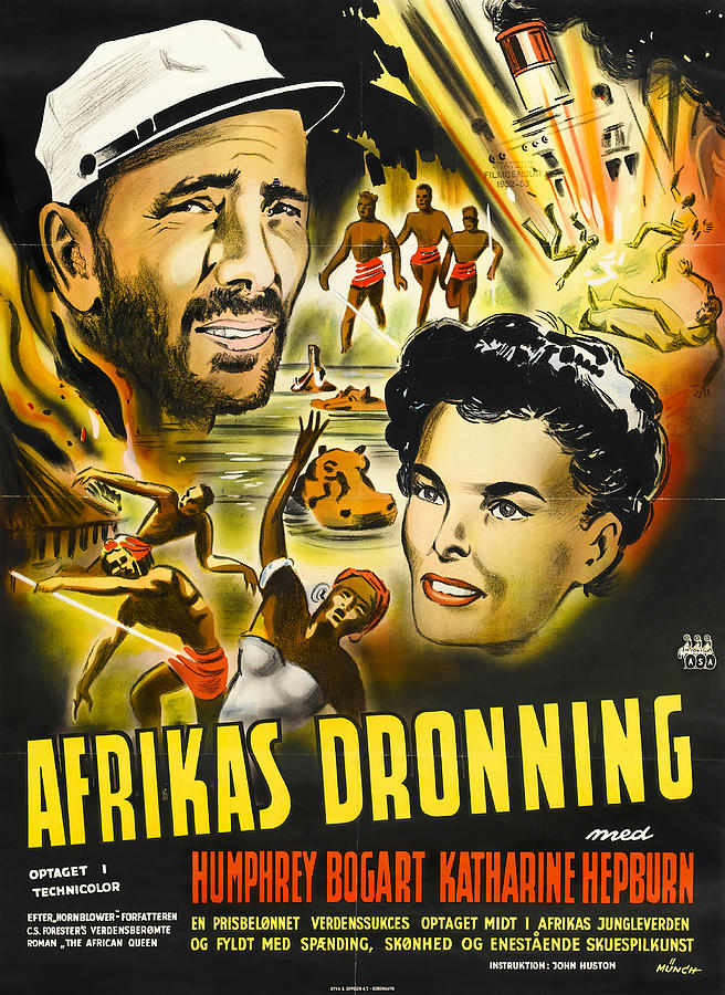 Katharine Hepburn Mixed Media - The African Queen, with Katharine Hepburn, 1952 by Movie World Posters
