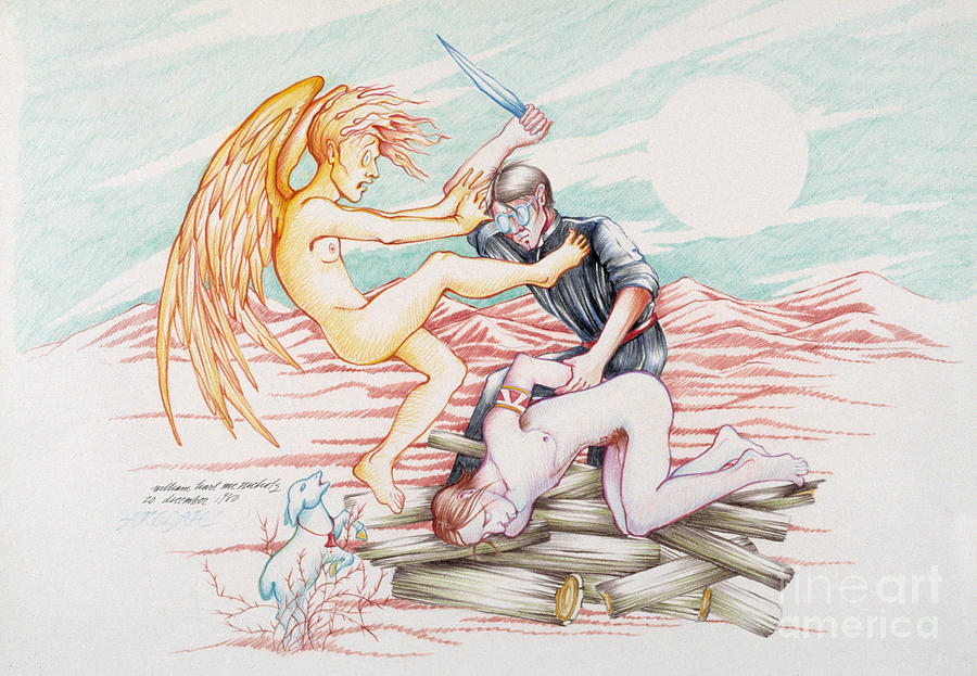 The Akedah - color pencil illustration1980 Drawing by William Hart McNichols