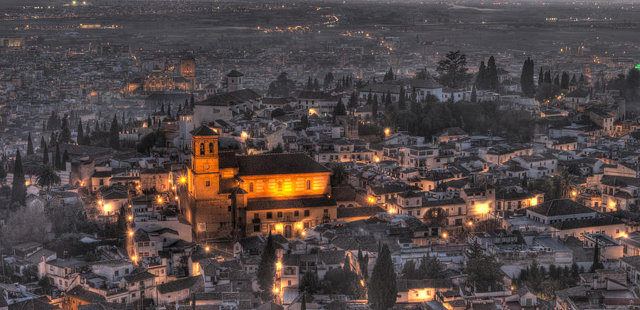 The Albaicin Granada at Night from Above Photograph by Geoff Harrison