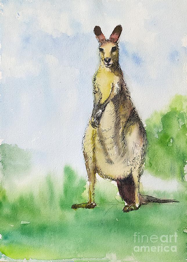 The Alert Kangaroo Painting by Asha Sudhaker Shenoy