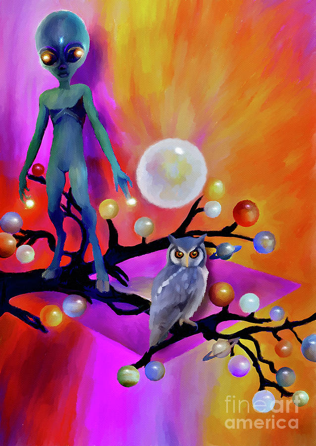 The Alien and The Owl Mixed Media by Lauries Intuitive