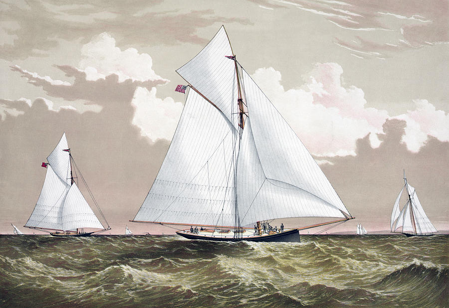 The America Cup - Sloop Yachts Mischief and Atalanta - Circa 1881 Painting by War Is Hell Store