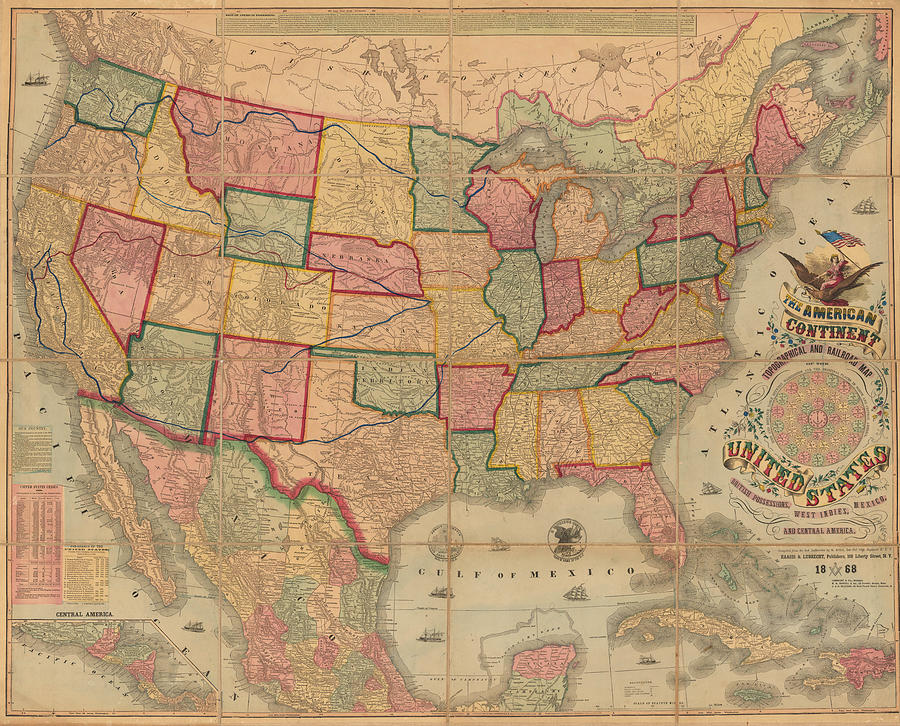 The American Continent Topographical and Railroad Map of the United ...