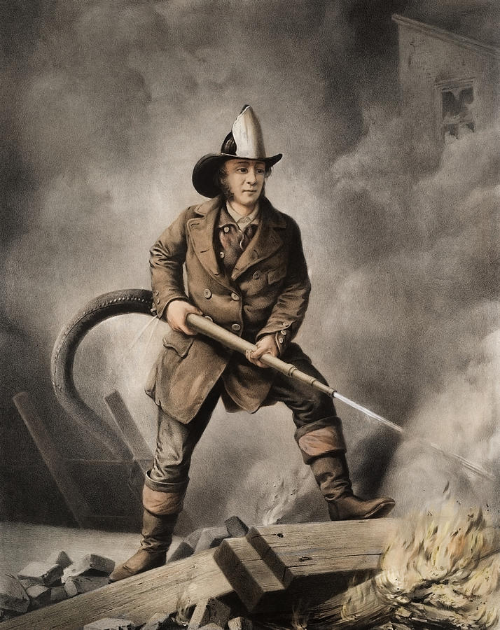Fireman Painting - The American Fireman - Facing the Enemy - 1858 by War Is Hell Store