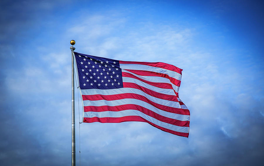 The American Flag 7 Wave On Old Glory Partly Cloudy Day Art Photograph by Reid Callaway
