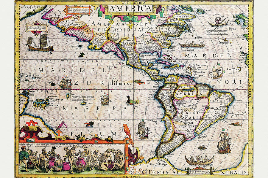 Map Drawing - The Americas by Jodocus Hondius