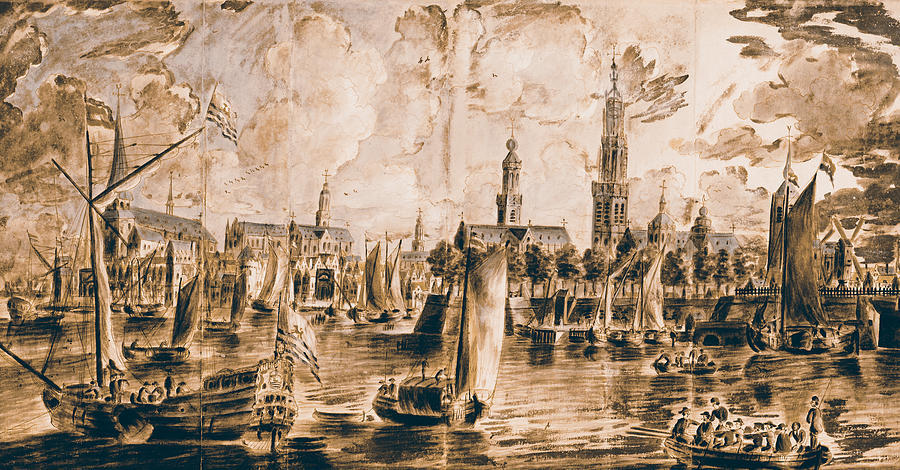 The ancient port of Antwerp in 1700 Painting by AM FineArtPrints
