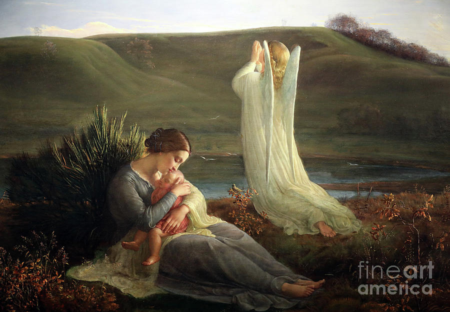 The angel and the mother by janmot Painting by Louis Janmot