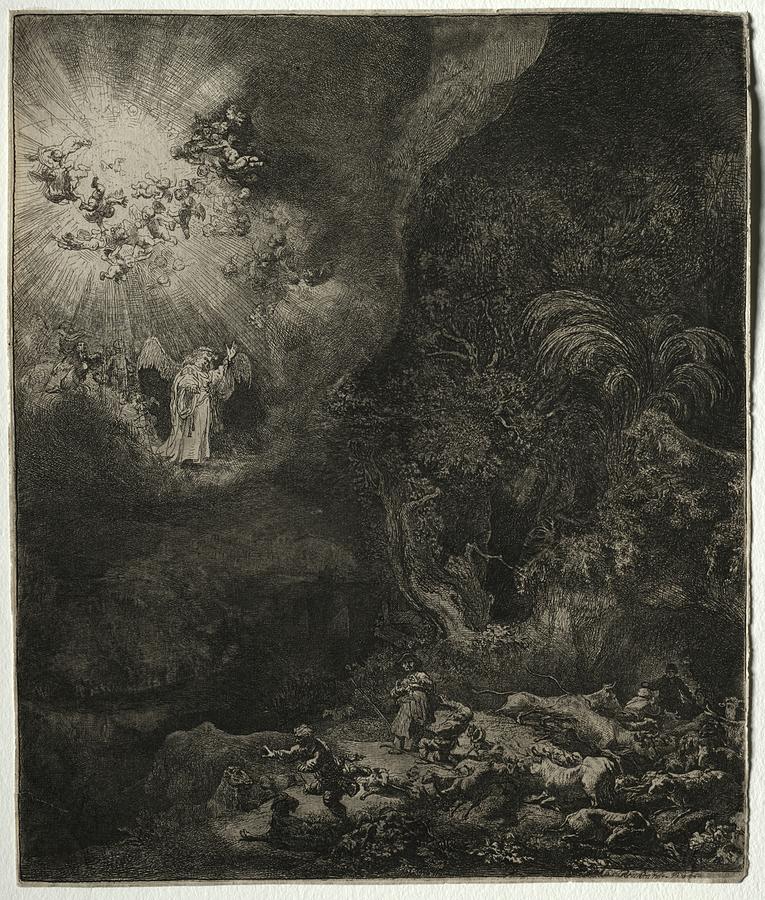 The Angel Appearing to the Shepherds 1634 Rembrandt van Rijn Painting ...
